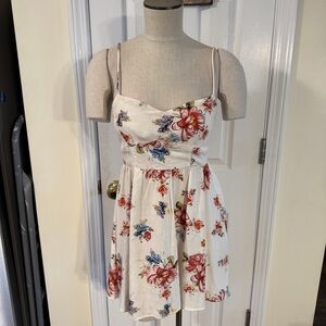 ZARA Floral Print Sundress White Multicolor Medium Smocked Back